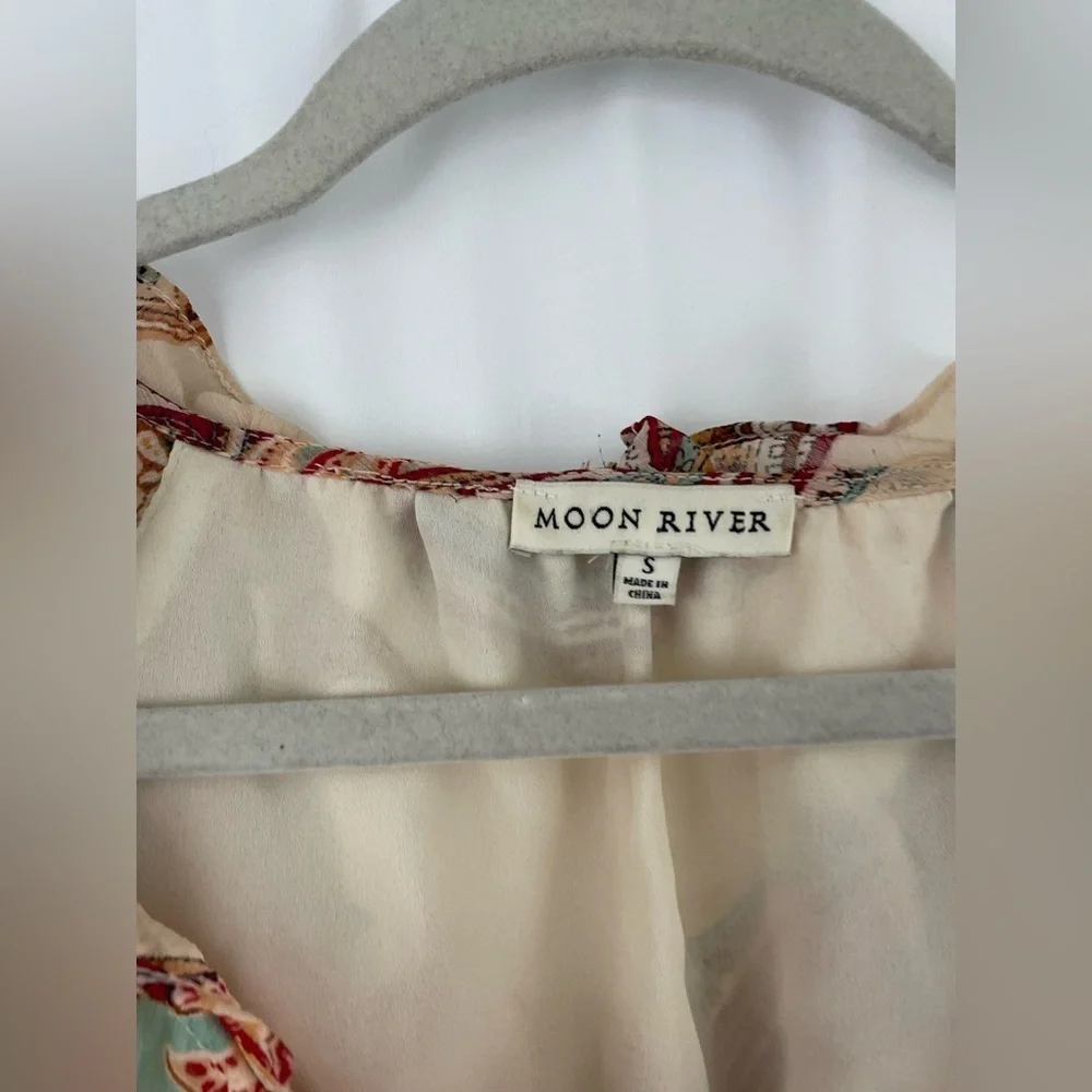 Moon River Women’s Dress Small Lined Midi Ruffles at Sleeves and Hem